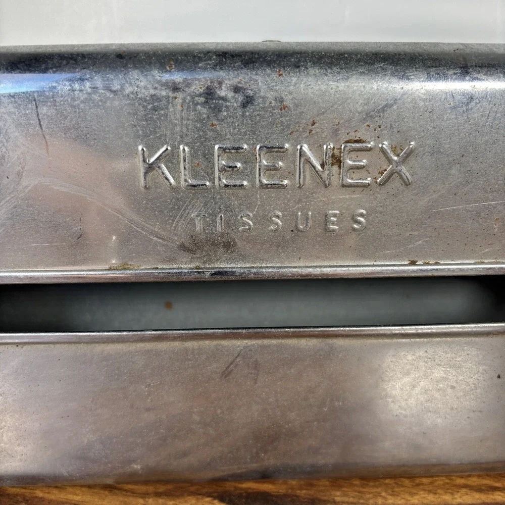 Chrome Kleenex Tissue Dispenser Metal Box Holder MCM Wall Car Mount Vtg NO KEY